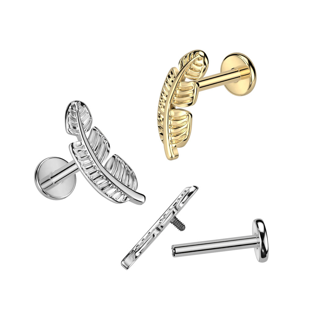 16G Titanium Internally Threaded Labret W/ Leaf Top